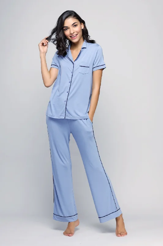 Classic Blue Flared Pajamas Set