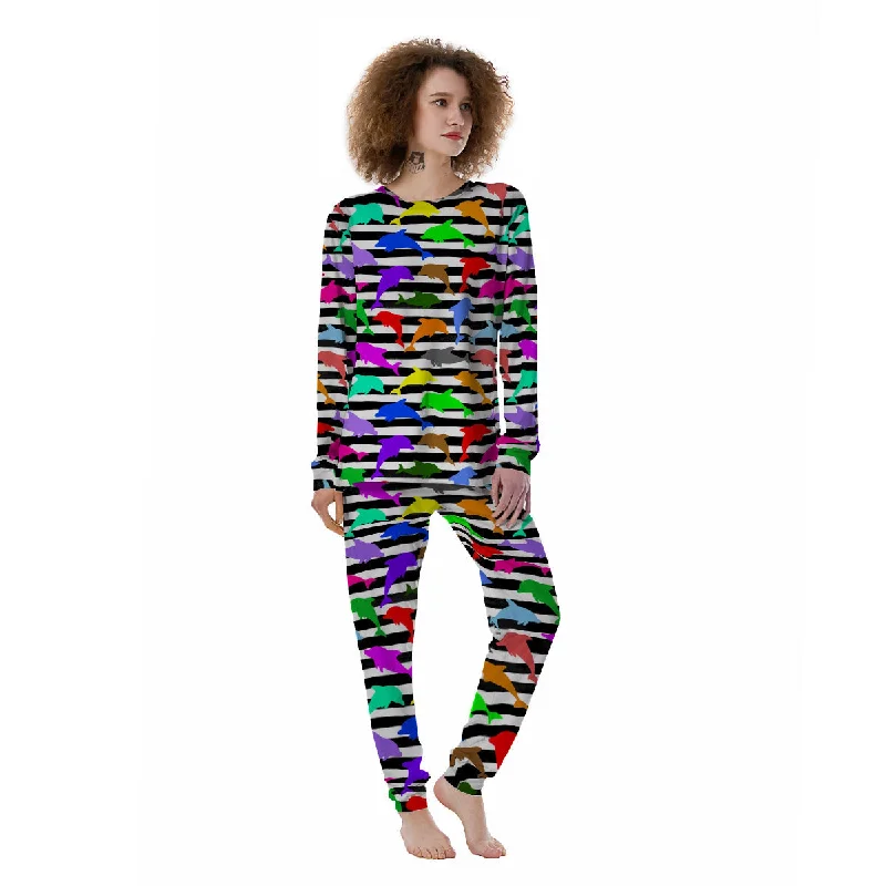 Striped And Colorful Dolphin Print Pattern Women's Pajamas