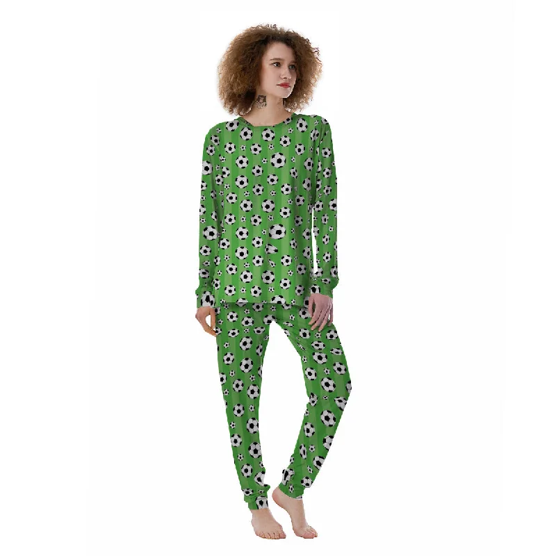 Striped Green Football Print Pattern Women's Pajamas