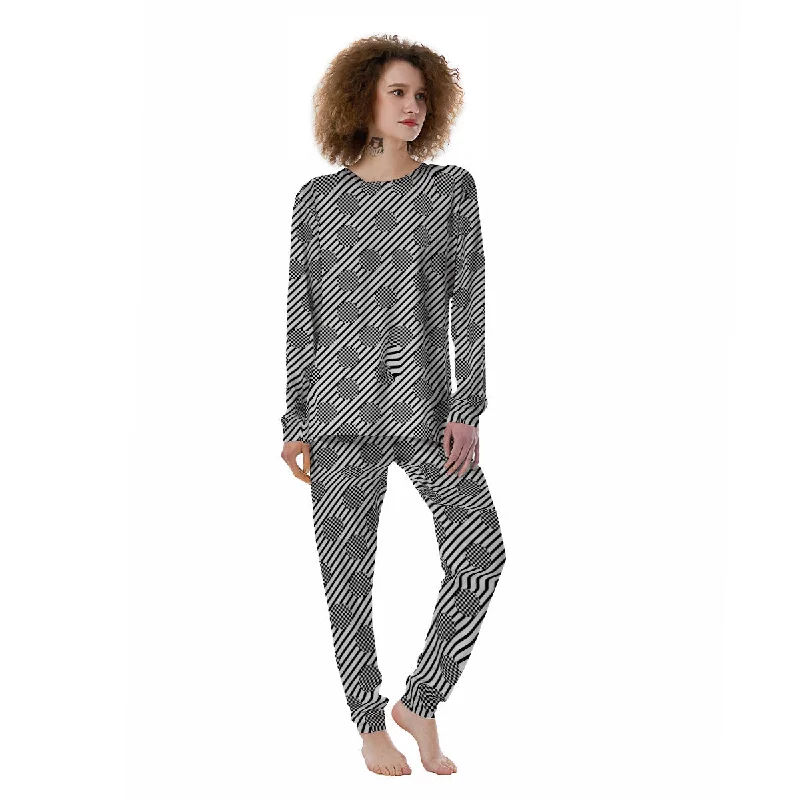 Stripes And Checkered Polka Dots Print Pattern Women's Pajamas