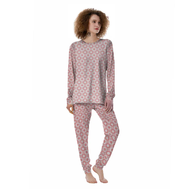 Sweet Pink Round And Square Print Pattern Women's Pajamas