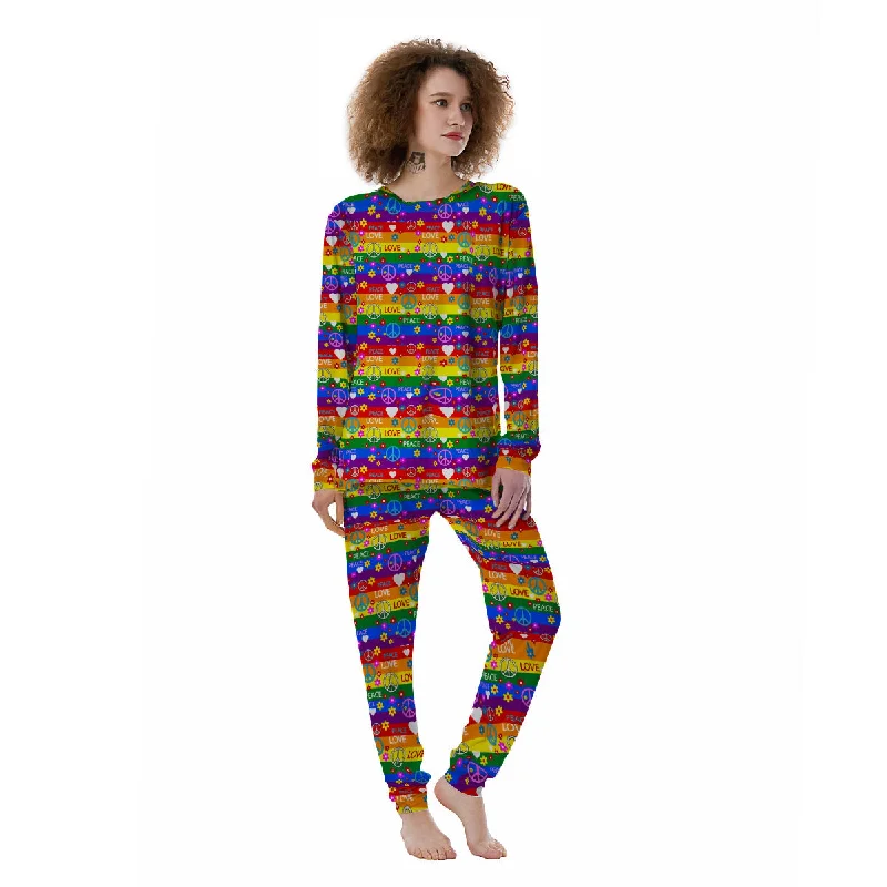 Symbols Of The Hippie And Rainbow Print Women's Pajamas