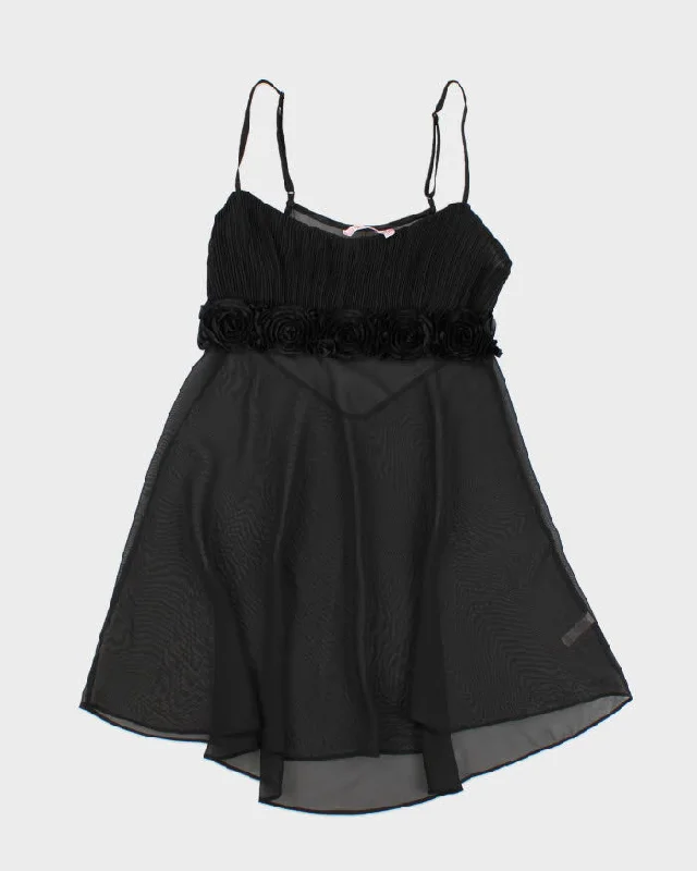 Y2k 00s La Ve En Rose Black  Mesh Slip Dress - S