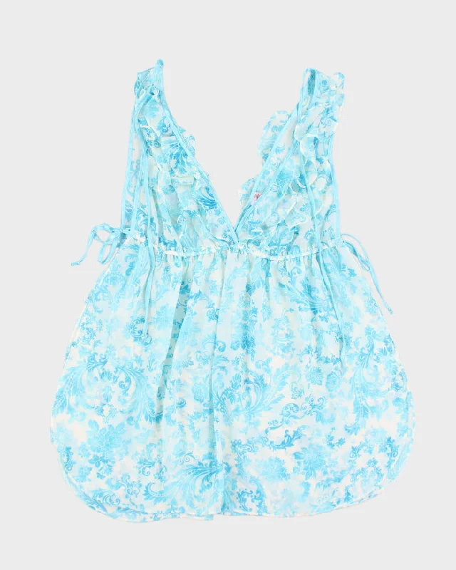 Y2k 00s La Vie En Rose Blue Pattern Mesh Slip Dress - M