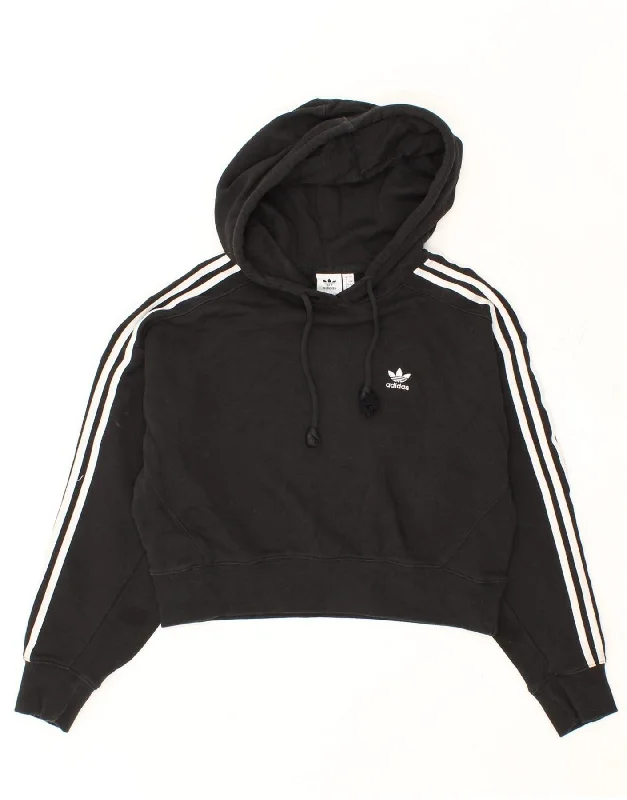 ADIDAS Womens Crop Hoodie Jumper UK 8 Small Black Cotton