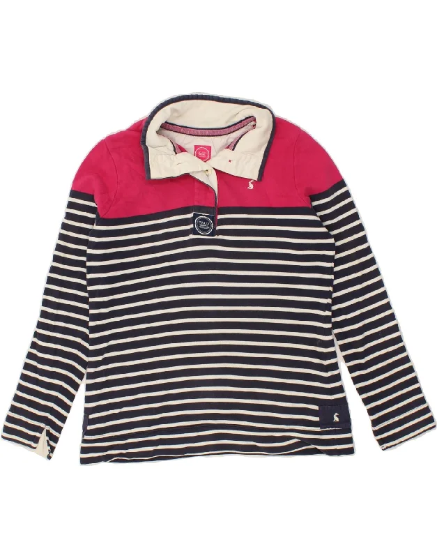 JOULES Womens Button Neck Sweatshirt Jumper UK 12 Medium Navy Blue Striped