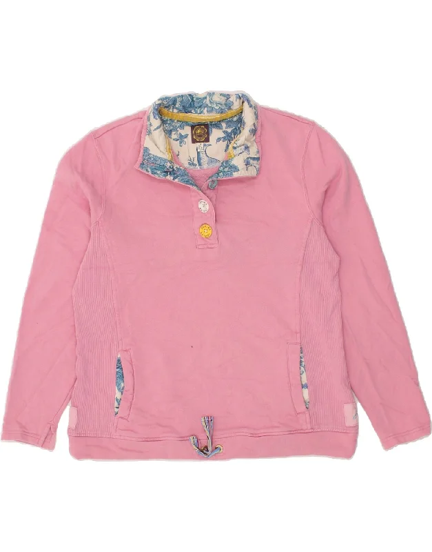 JOULES Womens Button Neck Sweatshirt Jumper UK 14 Large Pink Cotton