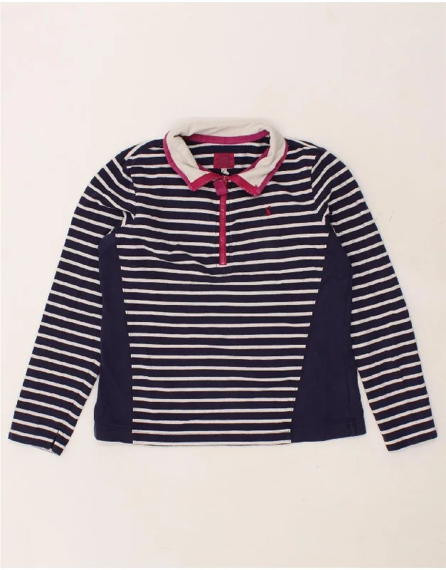 JOULES Womens Zip Neck Sweatshirt Jumper UK 12 Medium Navy Blue Striped