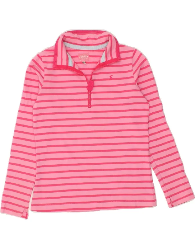 JOULES Womens Zip Neck Sweatshirt Jumper UK 8 Small Pink Striped Cotton