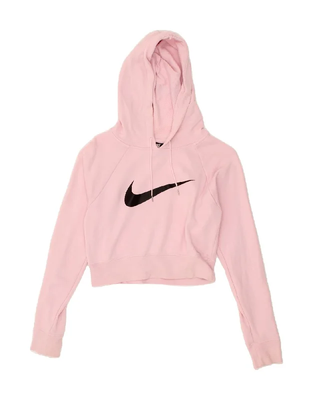 NIKE Womens Graphic Crop Hoodie Jumper UK 10 Small Pink Cotton