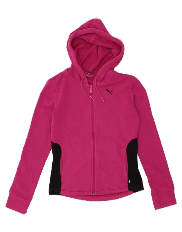 PUMA Womens Zip Hoodie Sweater UK 6 XS Pink Colourblock Cotton