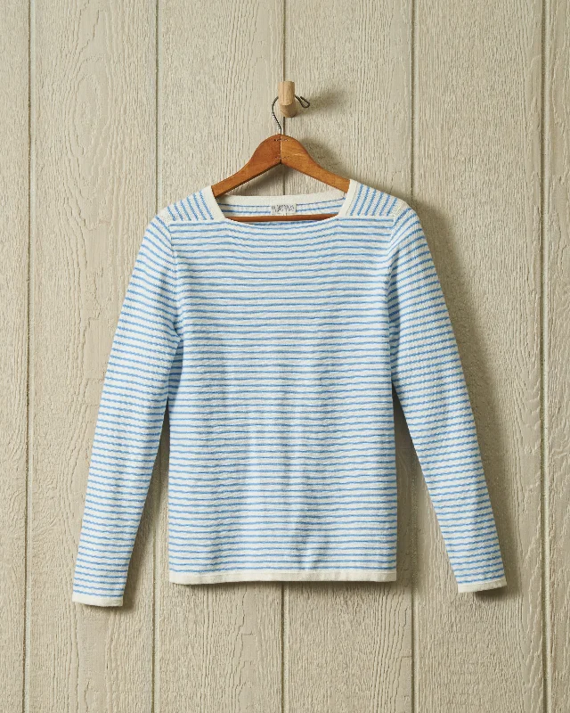 Riviera Sweater Knit Top in Cream/Coastal Blue