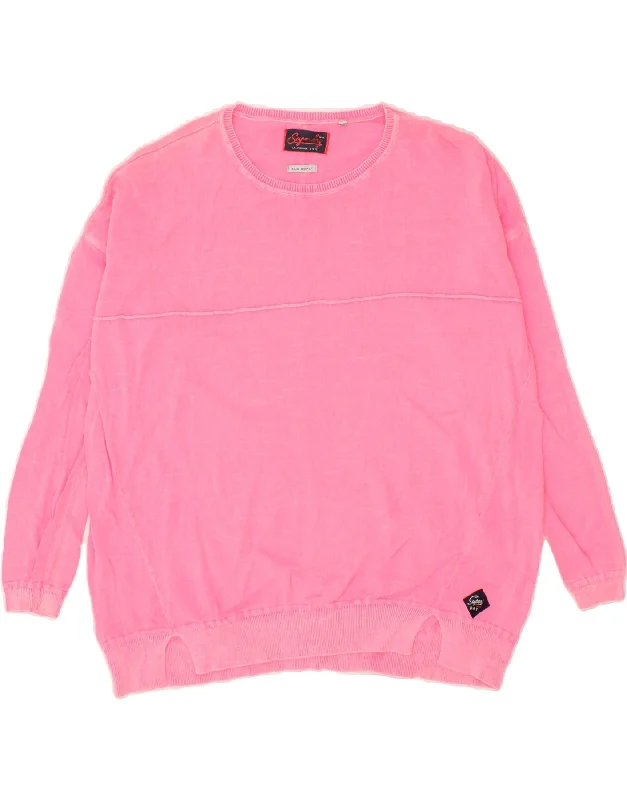 SUPERDRY Womens Boat Neck Jumper Sweater UK 10 Small Pink Cotton