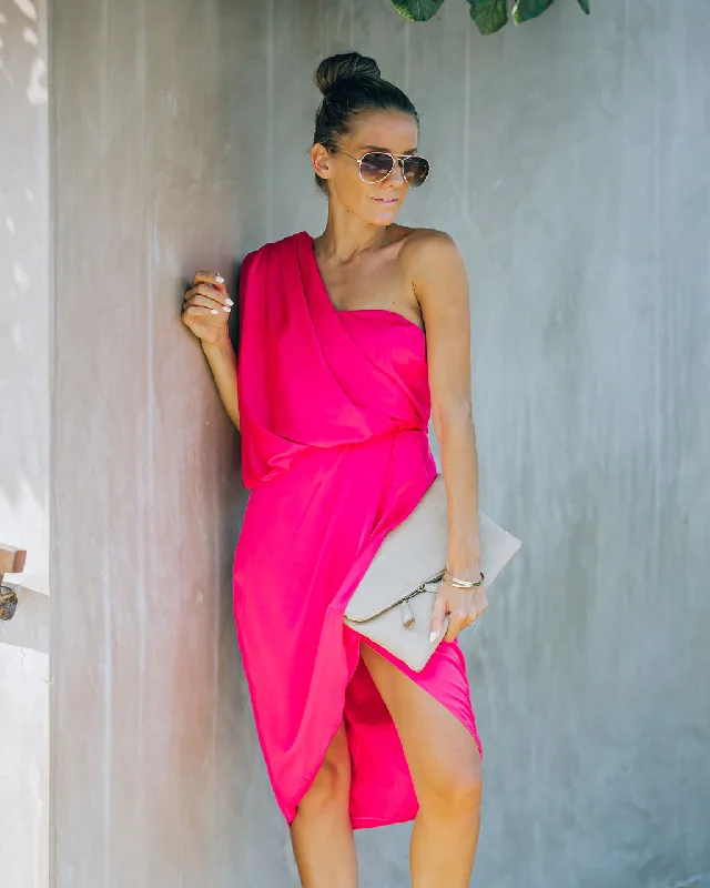 Brava Satin One Shoulder Drape Dress - Paradise Pink - FINAL SALE