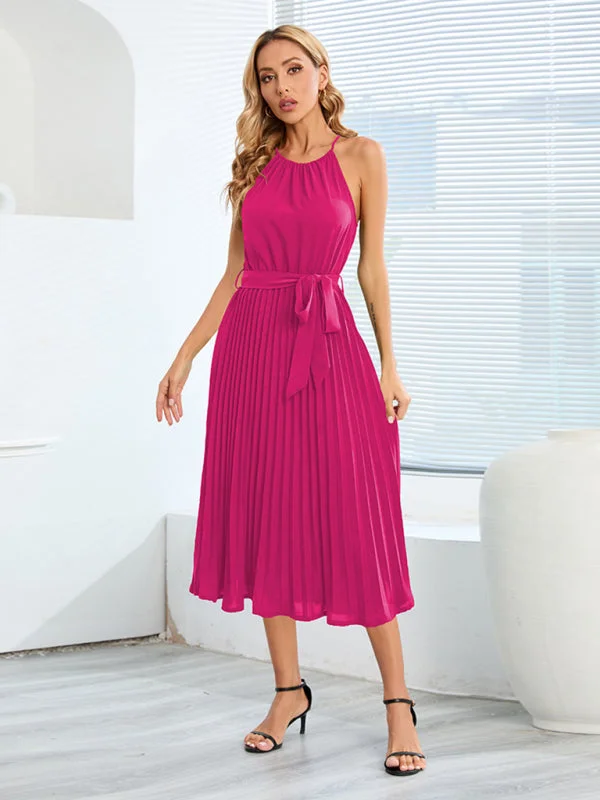 for Halter Midi Color Solid Folded Gown Women