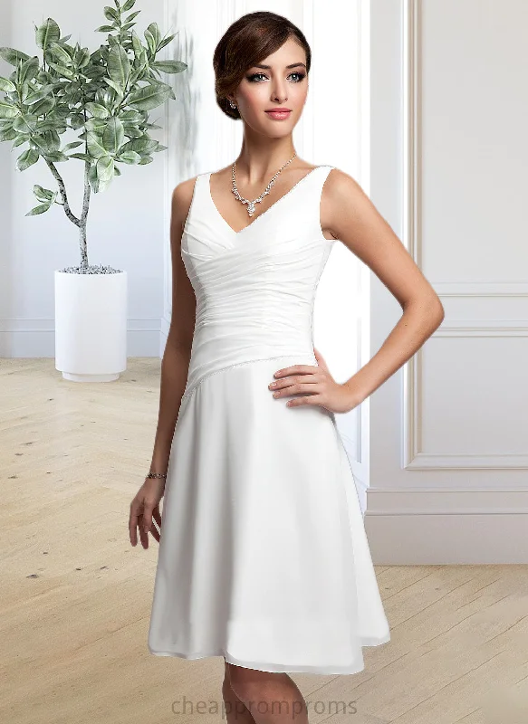 Lisa A-Line V-neck Knee-Length Chiffon Wedding Dress With Ruffle Beading Sequins STIP0013752