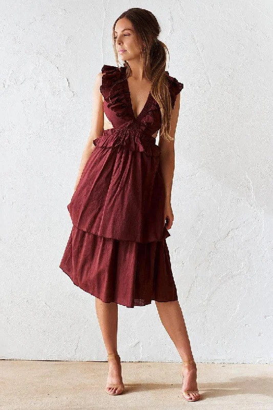 Darina Midi Dress - Burgundy