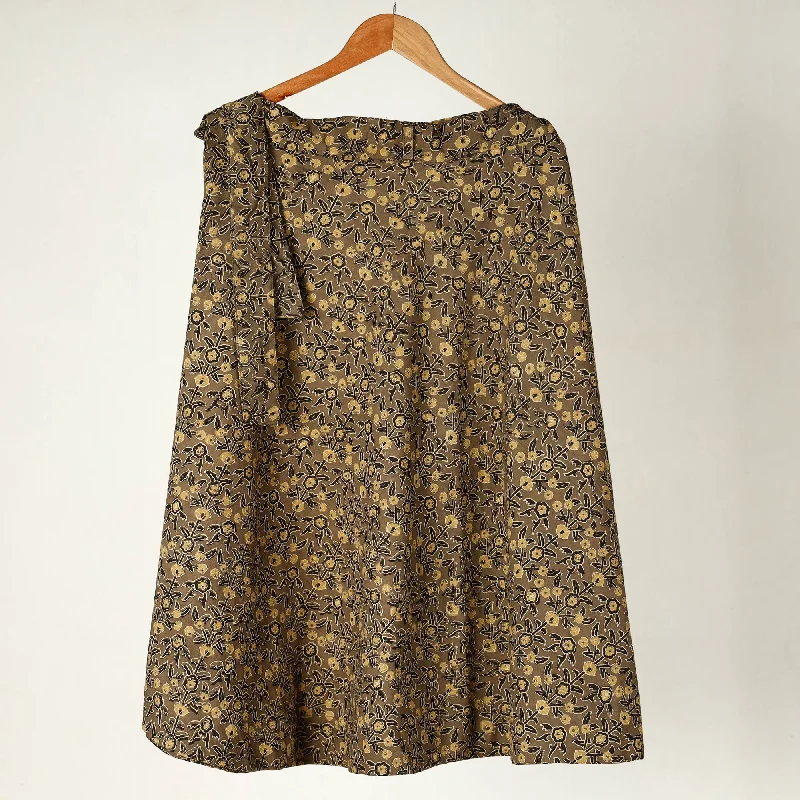 Brown - Ajrakh Block Printed Cotton Wrap Around Skirt