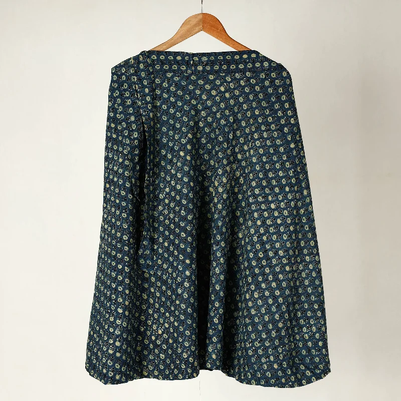 Blue - Ajrakh Block Printed Cotton Wrap Around Skirt