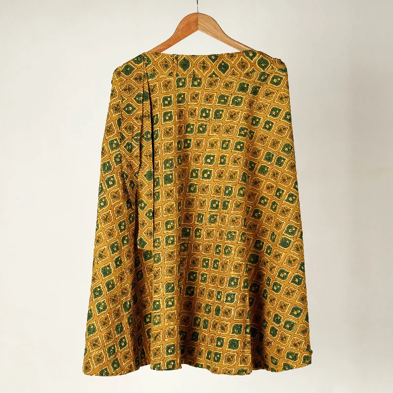 Yellow - Ajrakh Block Printed Cotton Wrap Around Skirt