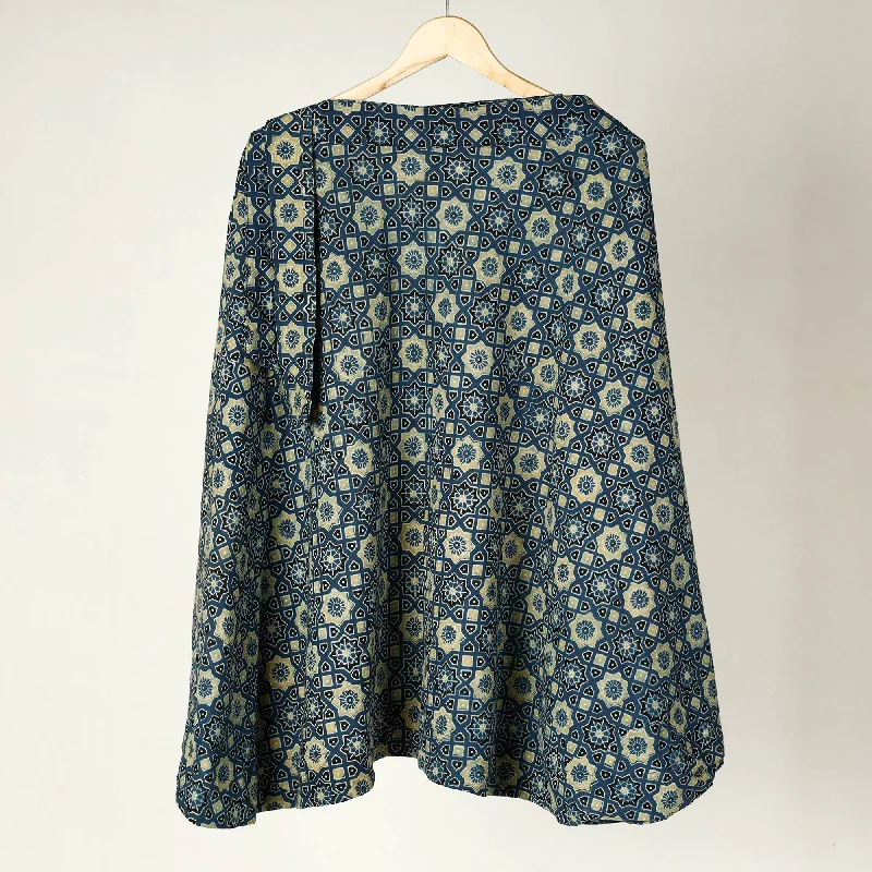 Blue - Ajrakh Block Printed Cotton Wrap Around Skirt