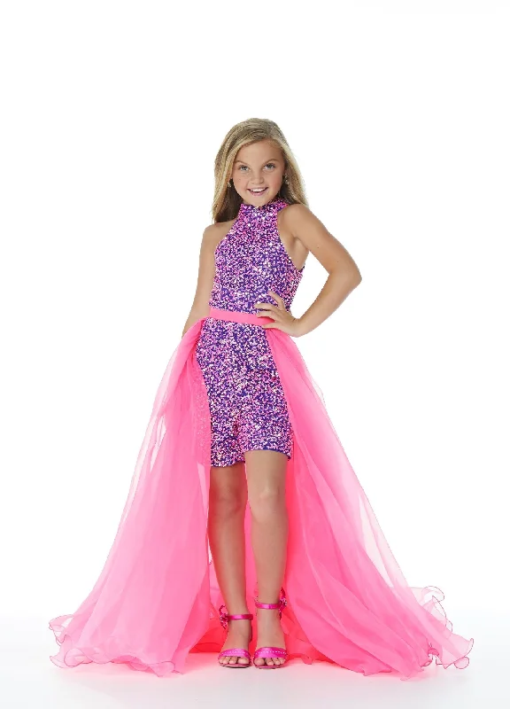 Ashley Lauren Kids 8067 Size 4 Fuchsia Girls Organza Overskirt with Wire Hem Fun Fashion Pageant Girls