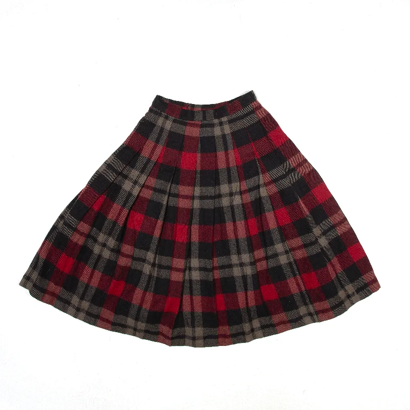 CARTA Knee Length Pleated Skirt Red Check Womens UK 4