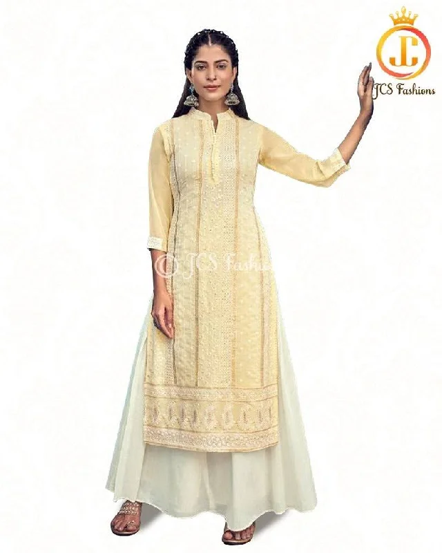 Elegant Pure Georgette Lucknowi Kurti with Cotton Skirt