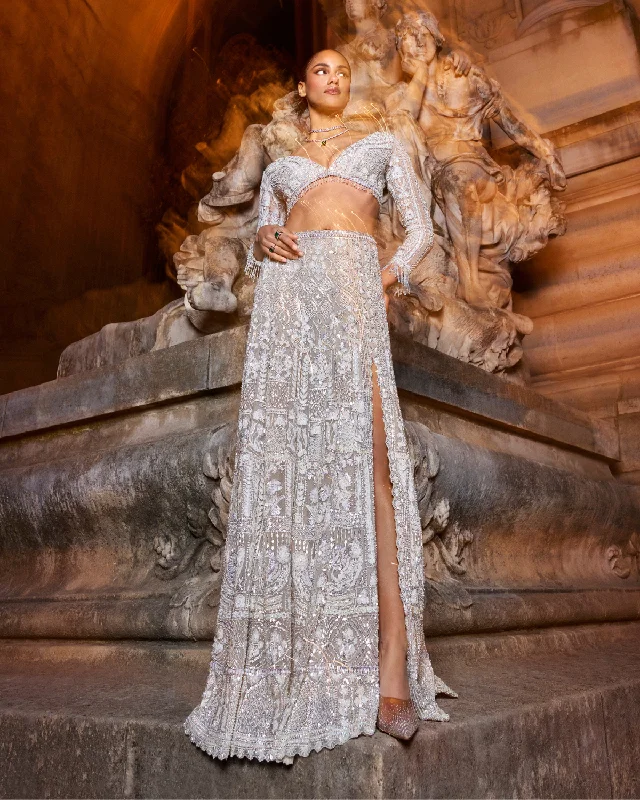 Ivory Paris Sequins Skirt Set