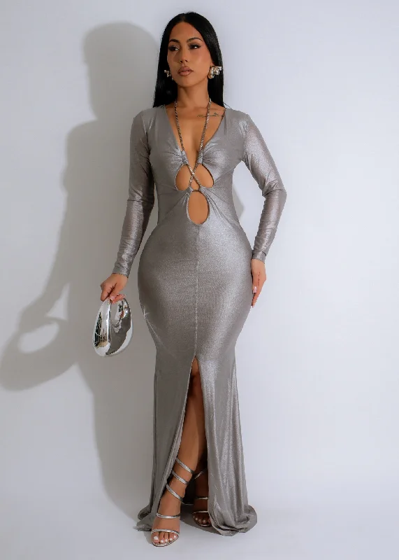 Scarlet Mirage Mesh Maxi Dress Silver