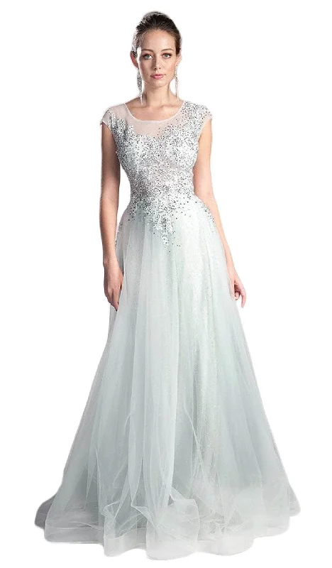 Ladivine 8992 - Sheer Scoop Beaded Tulle Evening Gown