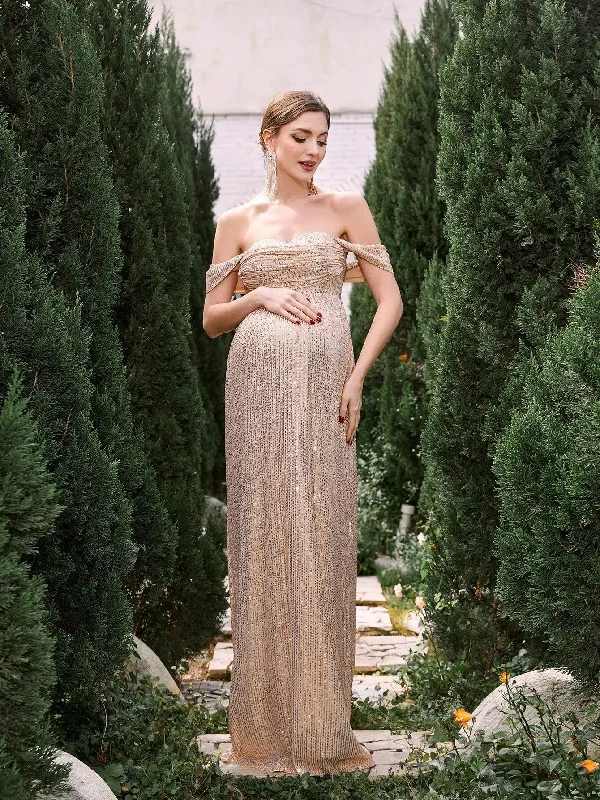 Maternity Off Shoulder Sequin Formal Party Dress