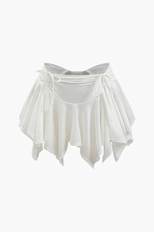 Ruched Drawstring Asymmetric Mini Skirt