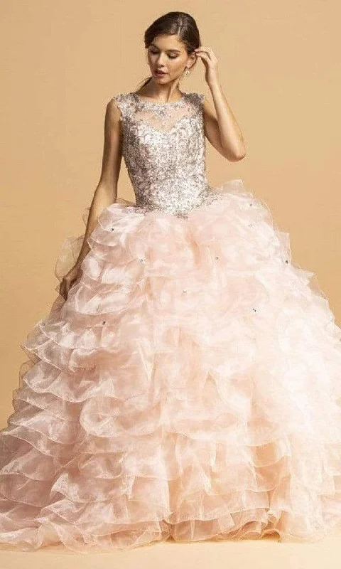 Trevi Collection - L2156 Beaded Applique Ruffled Ballgown