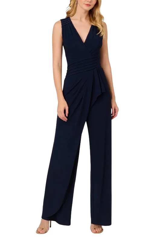 Adrianna Papell Midnight Jersey Sleeveless Bodice Wide Legs Jumpsuit