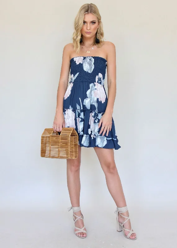 Cabana Strapless Dress - Lapis