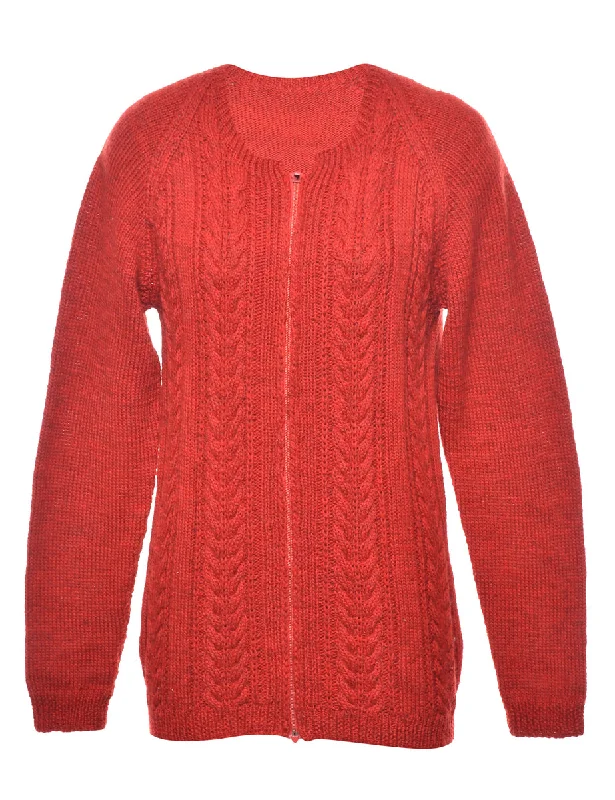 Cable Knit Red Classic Cardigan - S