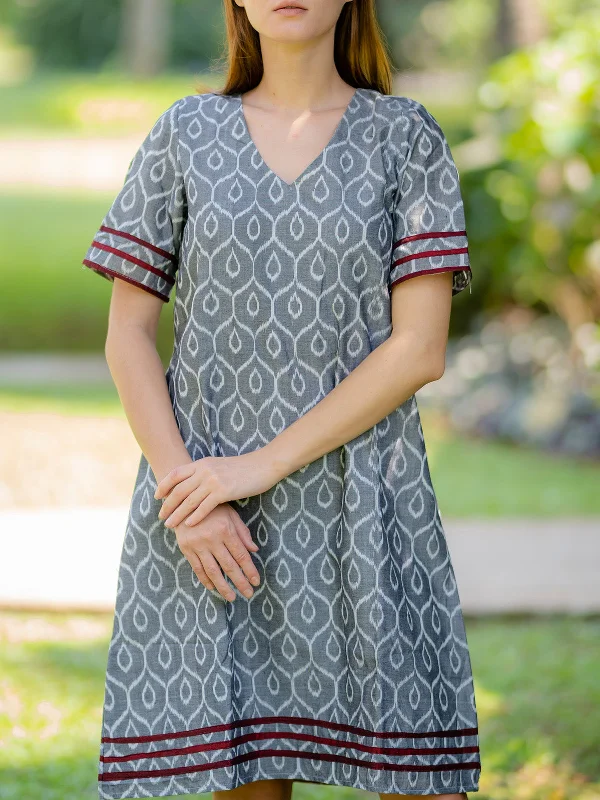 Grey Handwoven Ikat A-Line Dress