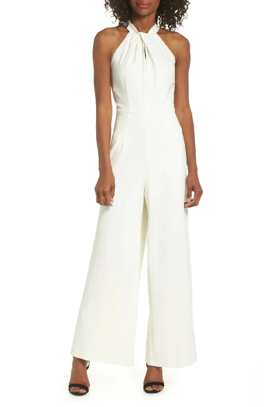 Julia Jordan Crossed Neck Keyhole Racerback Solid Crepe Jumpsuit