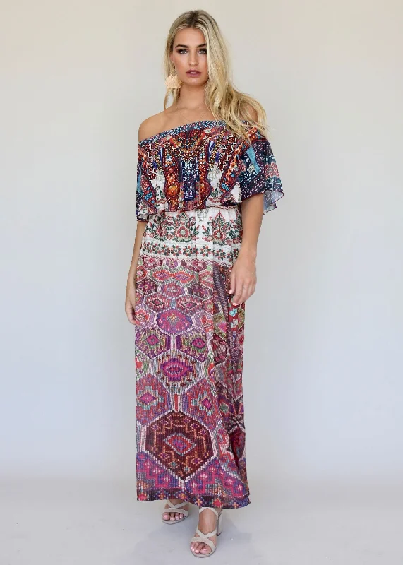 Night Sky Off Shoulder Dress - Moroccan