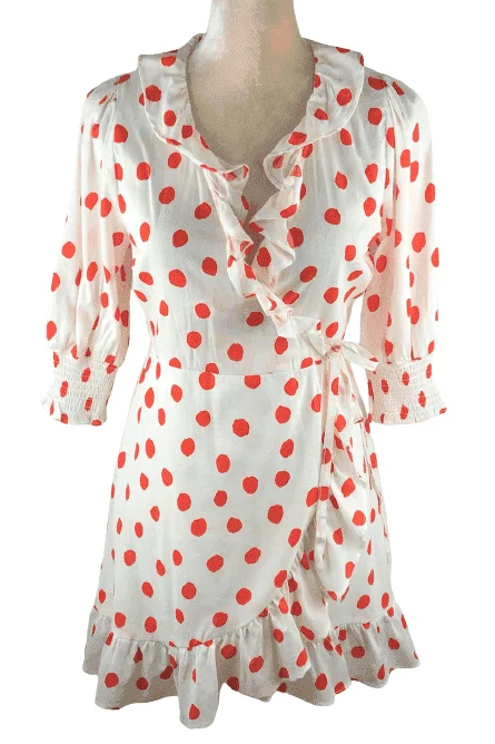 RIXO women's red polka dot wrap dress size XS