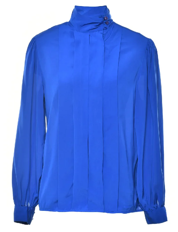 Pin Tucks Blue Blouse - M