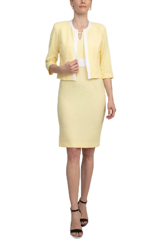 Studio One Scoop Neck Sleeveless Keyhole Banded Waist Sheath Dress with Matching Jacket