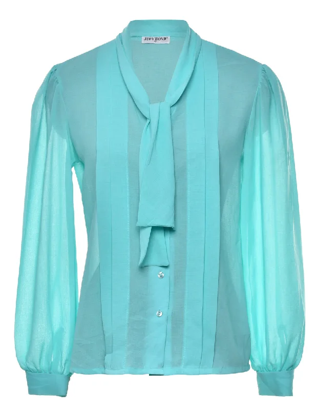 Turquoise Pussy Bow Blouse - M