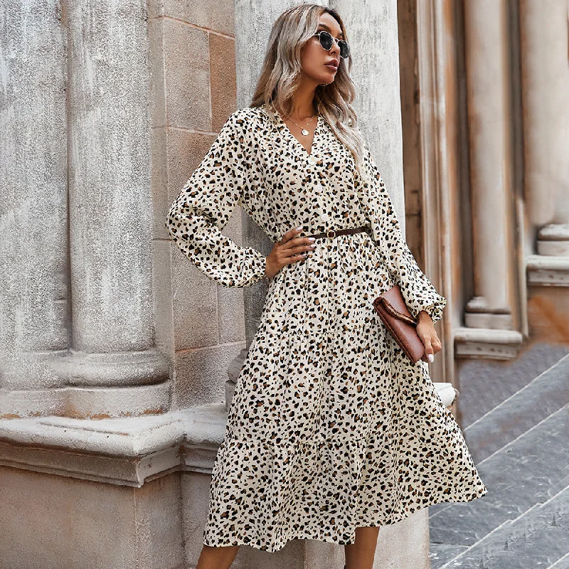 Julia Fashion - Leopard Print Long Sleeve Dress