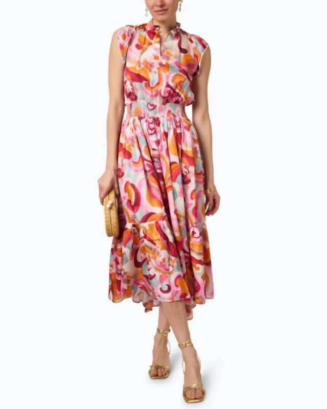 Cairo Multi Print Cotton Dress In Hem Orange | Hem Orange