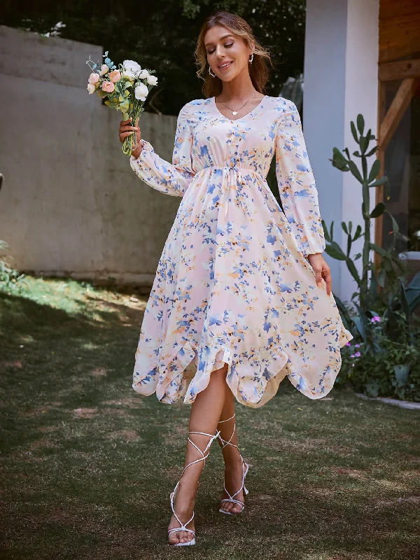 Floral V-Neck Ruffled Dress