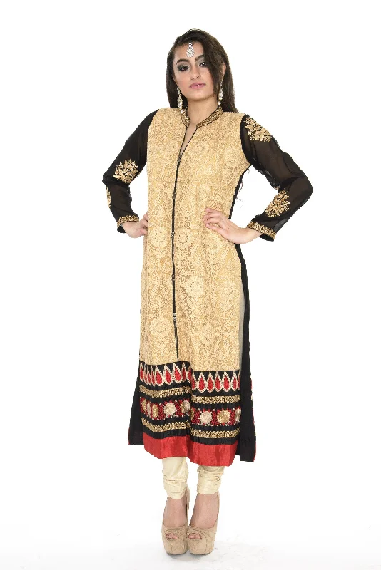 Beautiful Black and Gold Long Kurti Salwar Kameez (S/M)