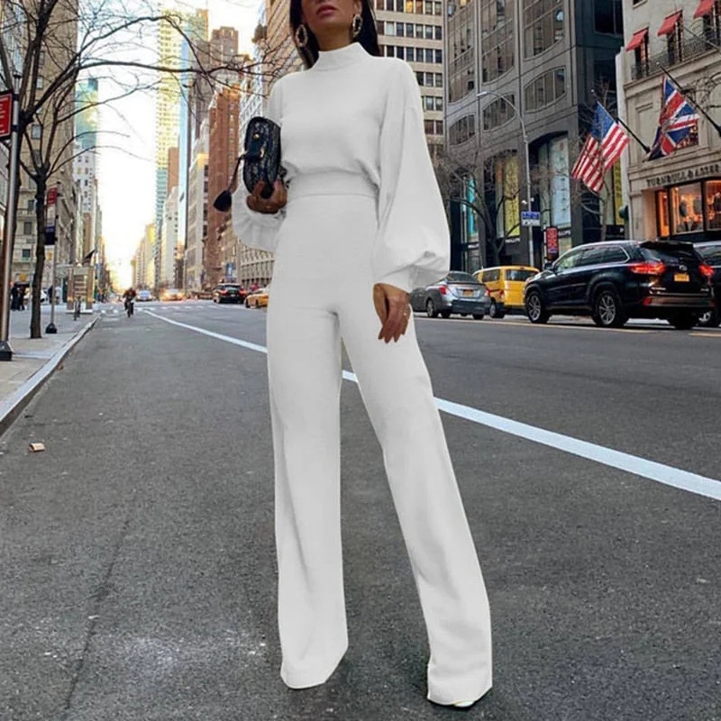 Elegant Long Sleeve Wide Leg Patns Jumpsuit