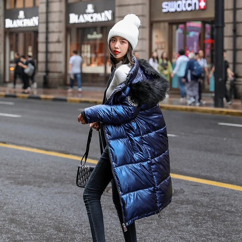 Long Parkas Female Glossy Warm Jacket